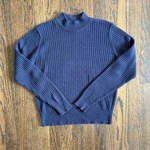 Navy Ribbed Knit Sweater